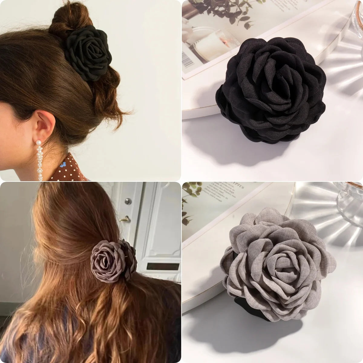 16 Colors Cotton Fabric Rose Flower Hair Claw Clips