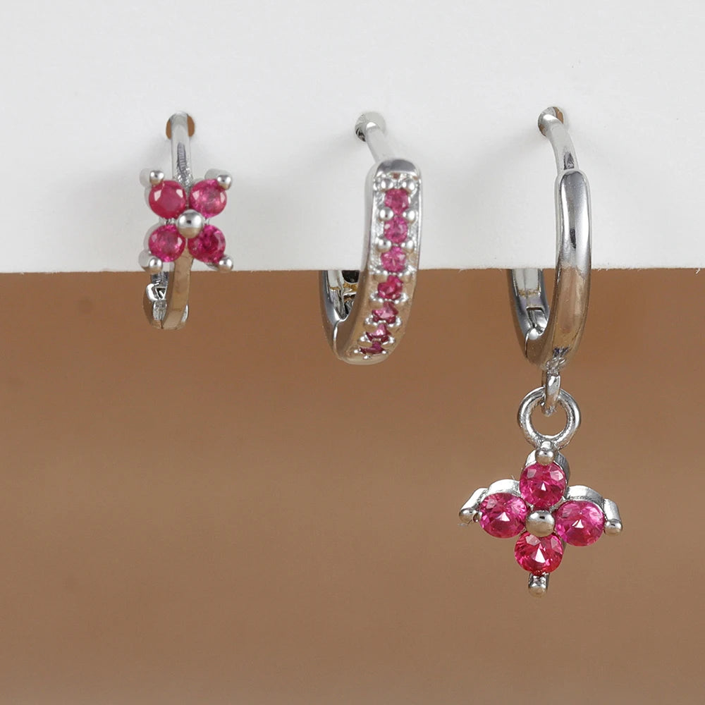 3PCS Stainless Steel Flower Drop Earrings Set