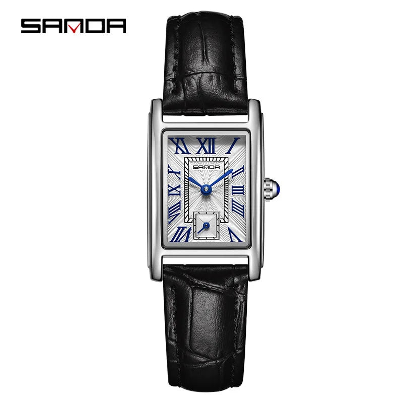 SANDA 1116 Women’s Quartz Watch – Elegant Rectangle Dial Waterproof Business Wristwatch