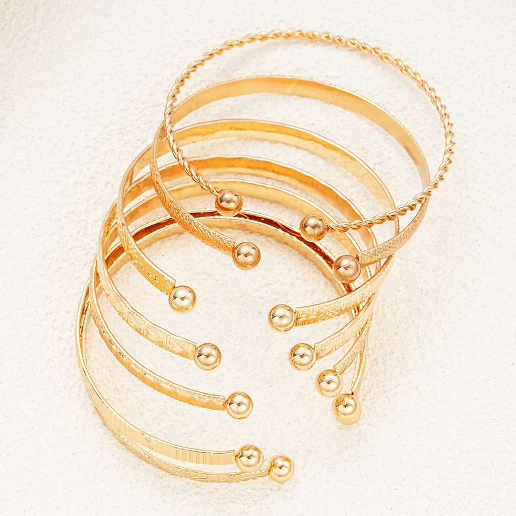 7PCS Punk Gold Color Bracelet Set