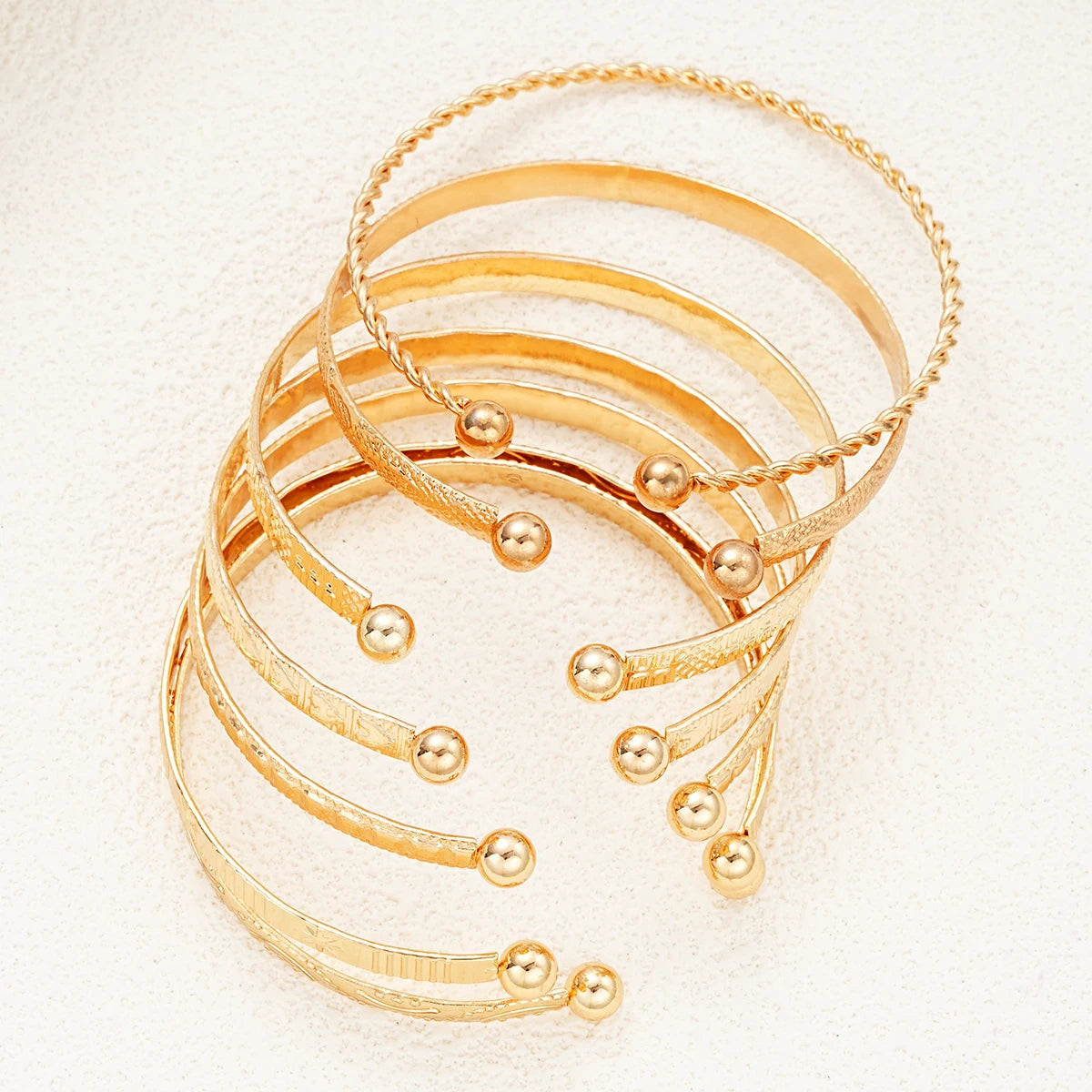 7PCS Punk Gold Color Bracelet Set