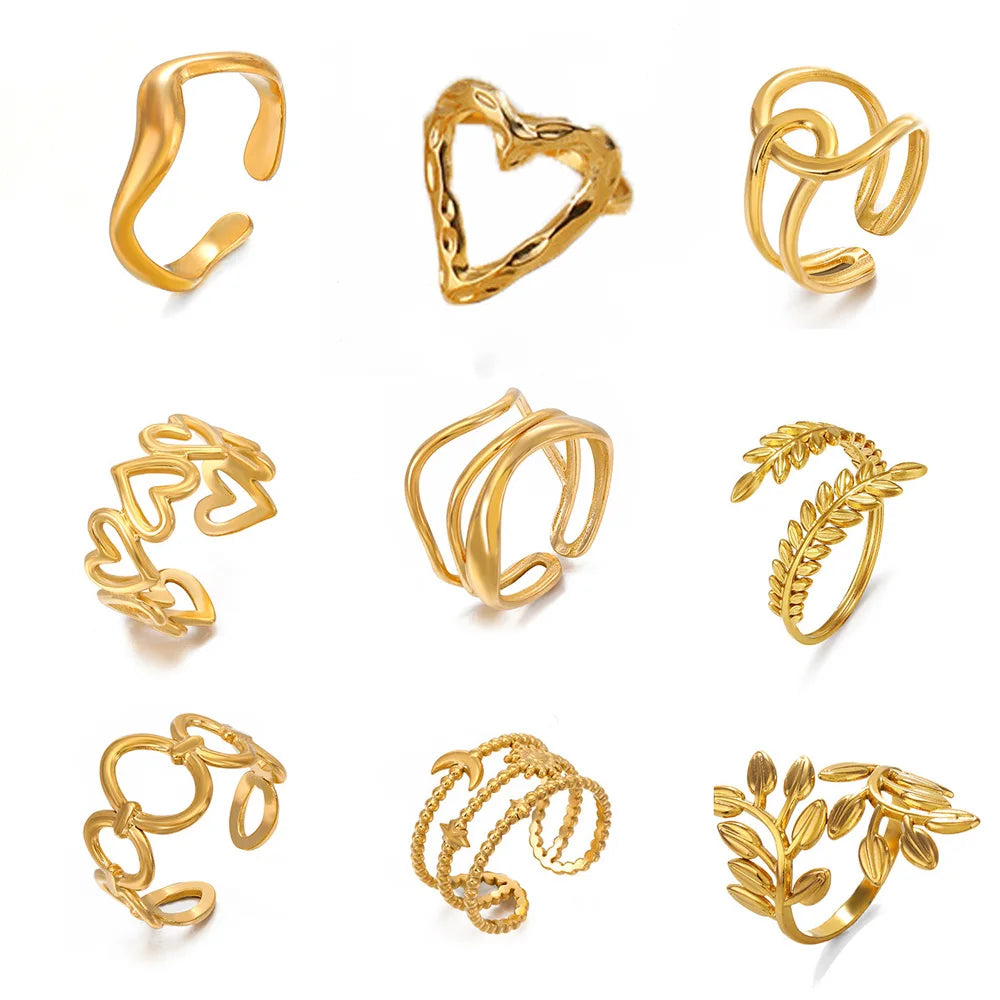 Gold Stainless Steel Heart Ring – Hollow Waterproof