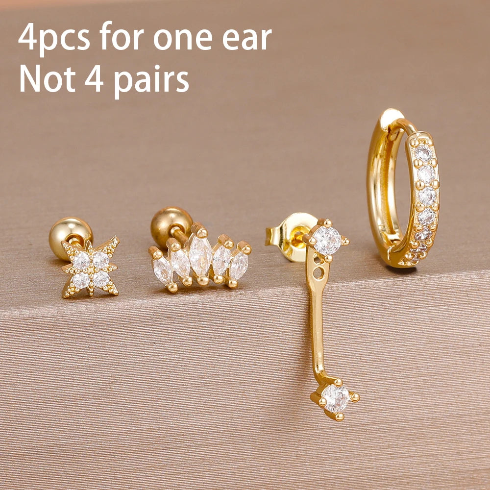 4PCS Stainless Steel Huggie Hoop Earrings Set