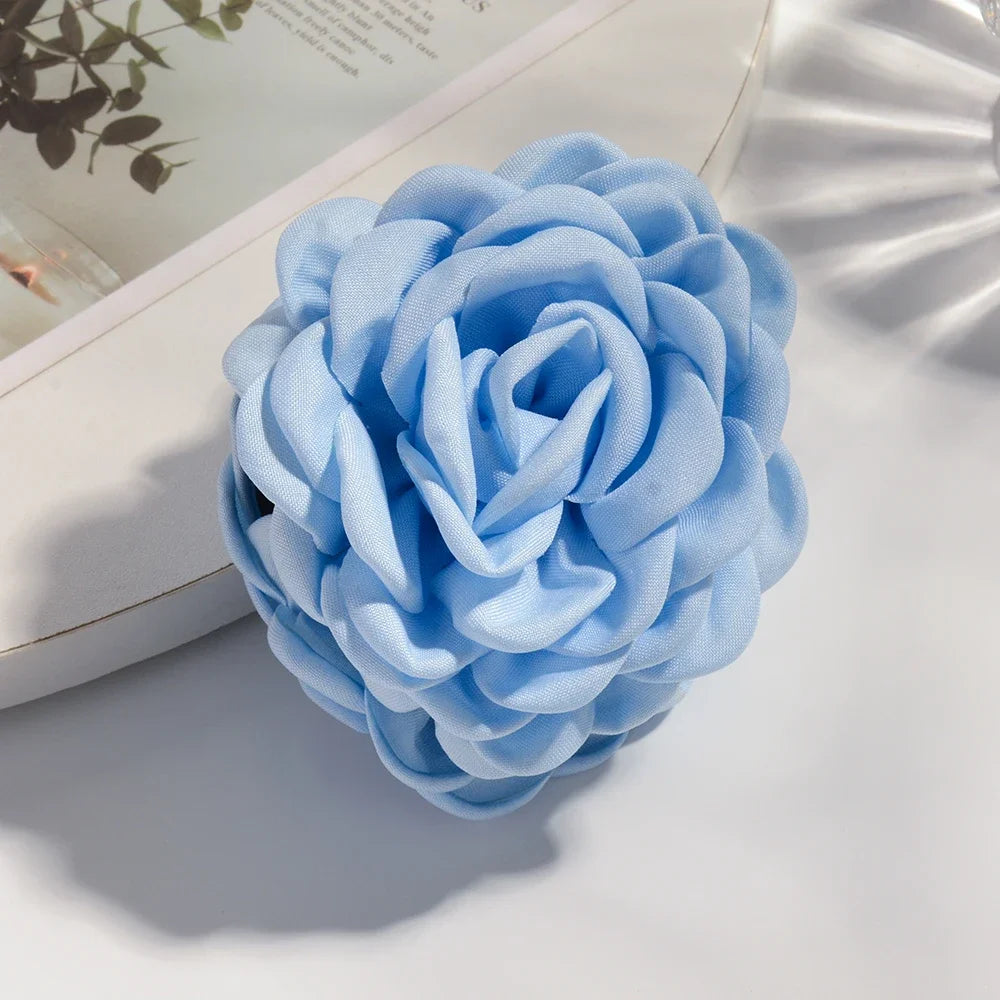 16 Colors Cotton Fabric Rose Flower Hair Claw Clips