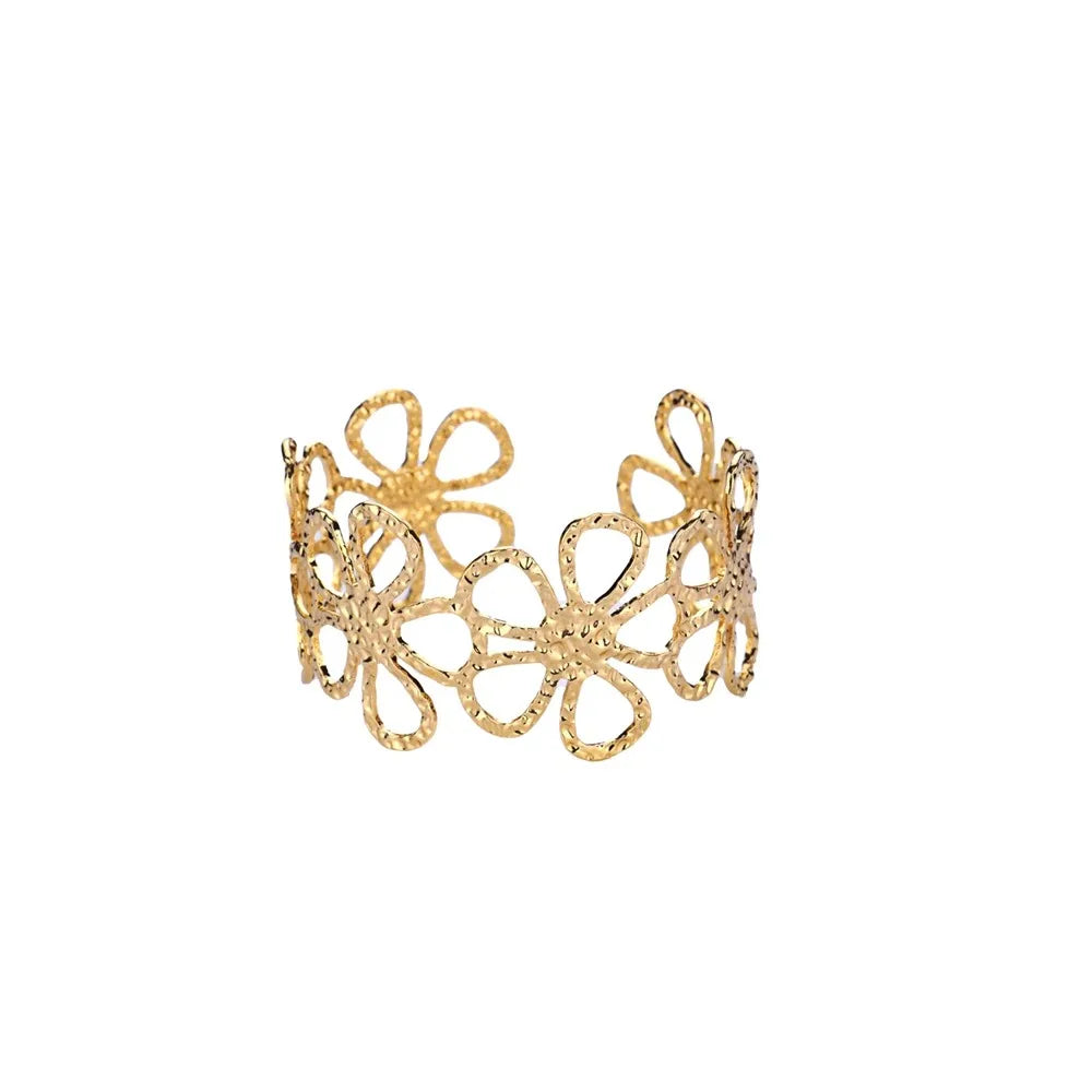 Exquisite Classic Bump Pattern Open Cuff Bracelet – Gold Stainless Steel