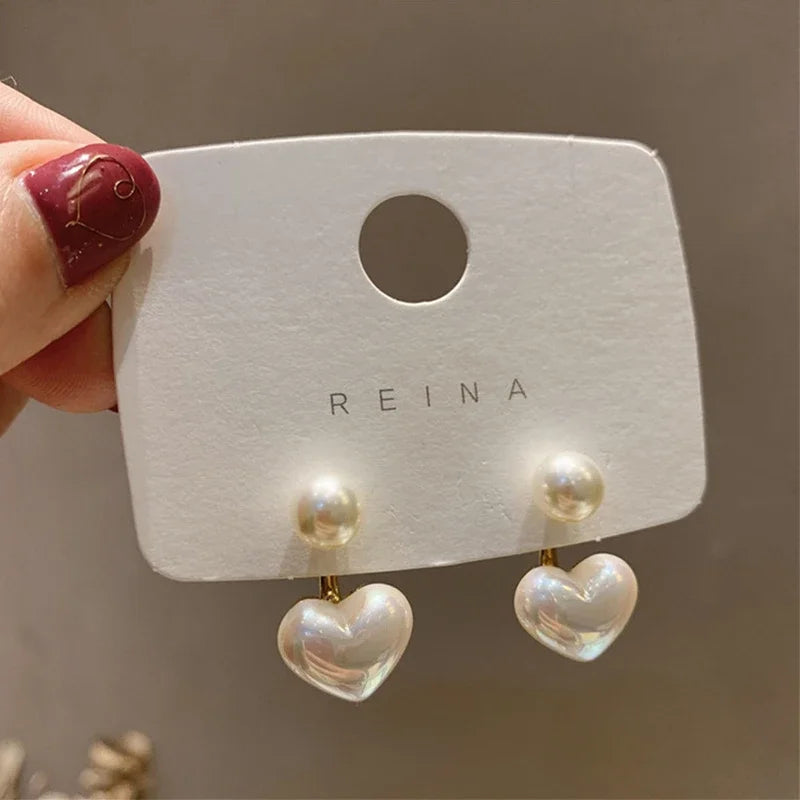 Heart Pearl Drop Earrings