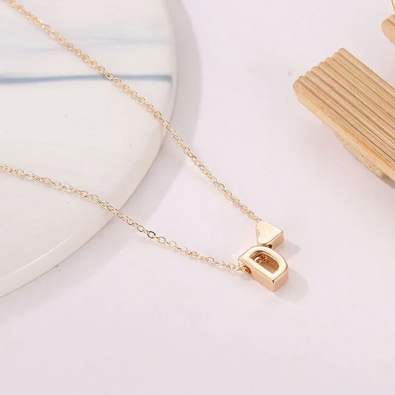 Tiny Heart Initial Necklace – Gold/Silver Letter