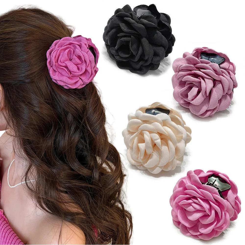 16 Colors Cotton Fabric Rose Flower Hair Claw Clips