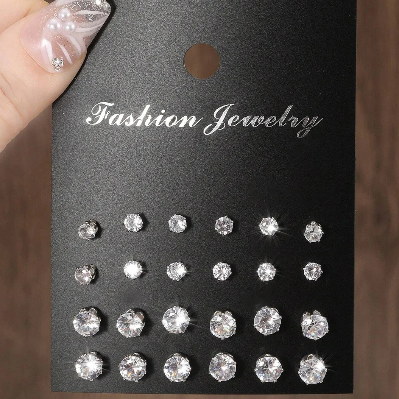 12 Pairs Zircon Zirconia Stud Earrings Set