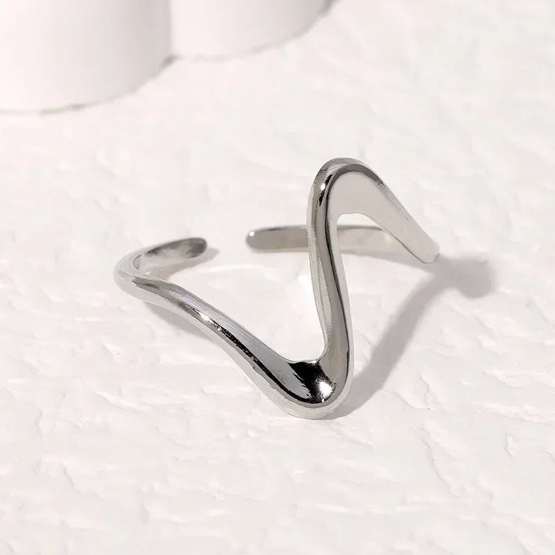 Stainless Steel Wave Open Ring – Gold