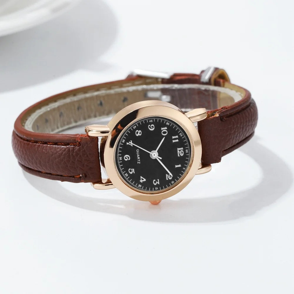 Women’s Fashion Arabic Dial Quartz Watch – Leather Band Wristwatch
