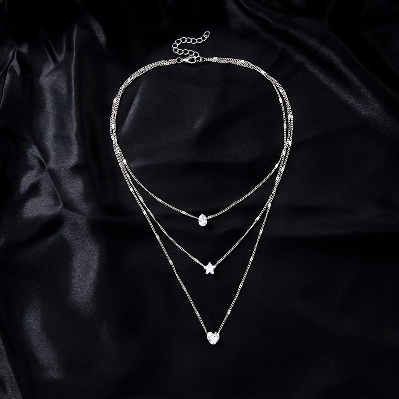 Trendy Zircon Pendant Necklace – Multilayer Chain