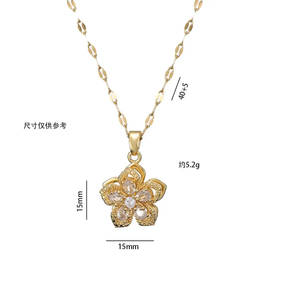 Light Luxury Spin Zircon Flower Pendant Necklace