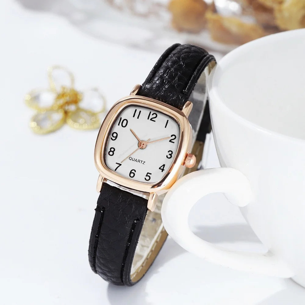 Women’s Fashion Arabic Dial Quartz Watch – Leather Band Wristwatch