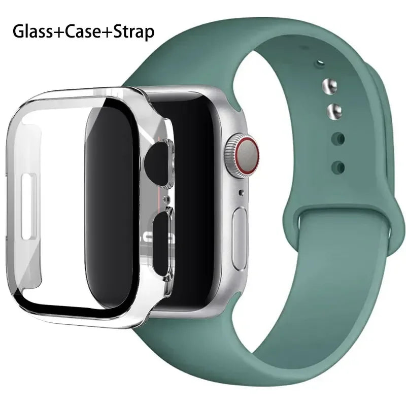 Glass + Case + Silicone Strap Set for Apple Watch 38mm–45mm