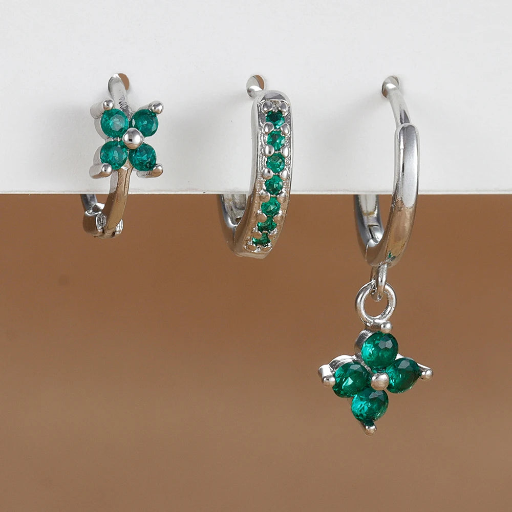 3PCS Stainless Steel Flower Drop Earrings Set