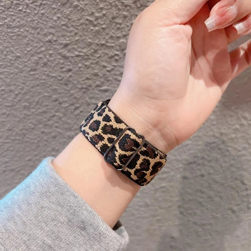 Fashion Leopard Nylon Strap for Apple Watch 38mm–49mm