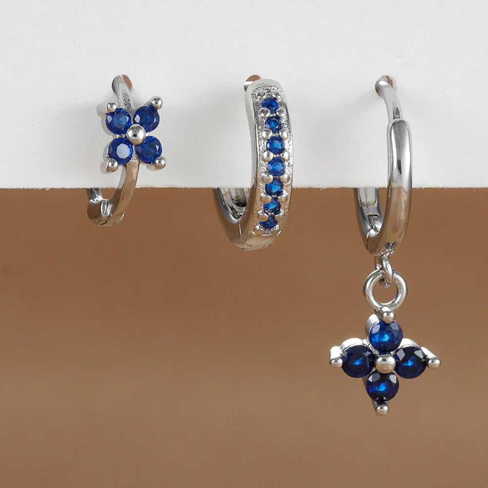 3PCS Zircon Flower Dangle Earrings Set – Stainless Steel