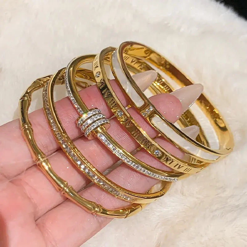 Gold Stainless Steel Titanium Roman Bangle Bracelet