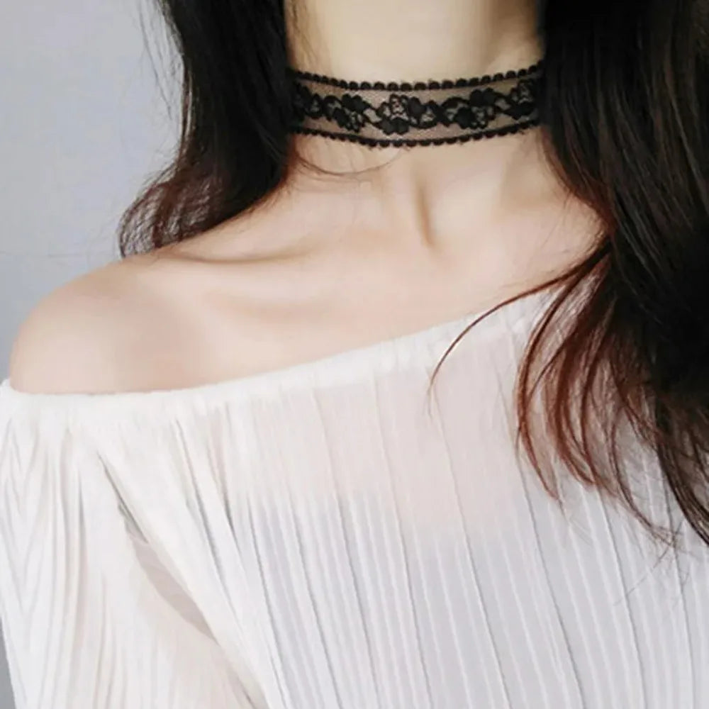 Black Lace Flower Choker Necklace