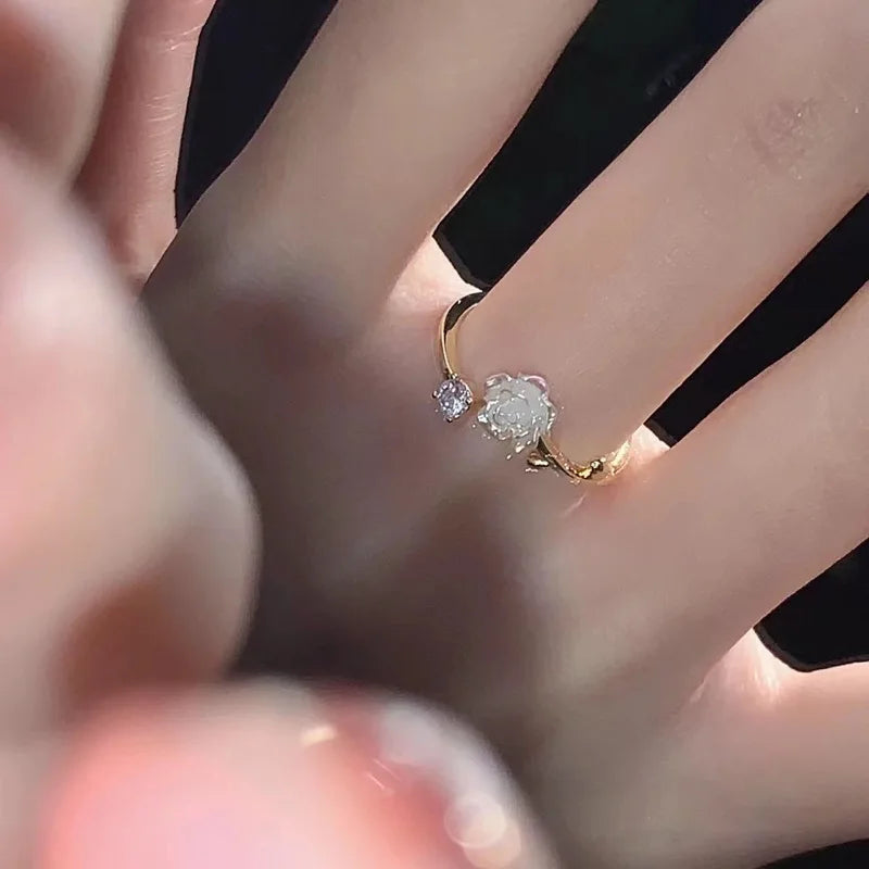 Luxury Zircon Flower Open Ring – Cubic Zirconia Rose/Tulip