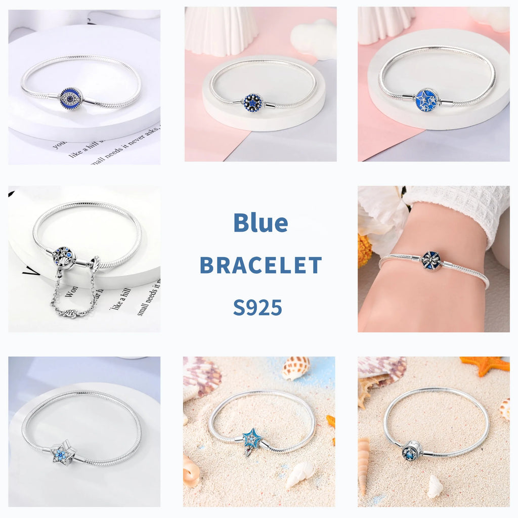 Star Moon Sun 925 Silver Charm Bracelet