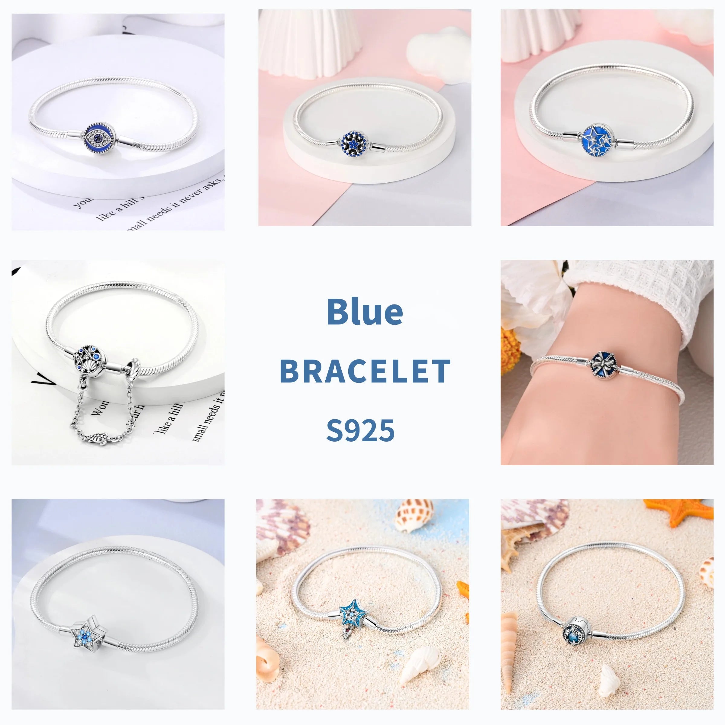Star Moon Sun 925 Silver Charm Bracelet