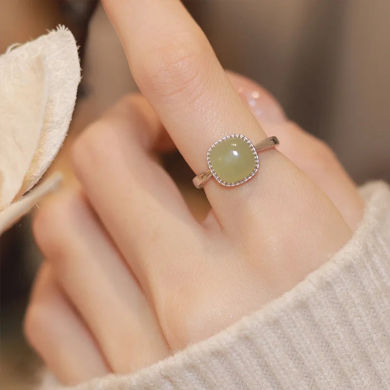 925 Silver Plated Jade Bamboo Ring