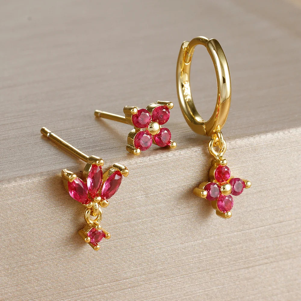 3PCS Zircon Flower Dangle Earrings Set – Stainless Steel