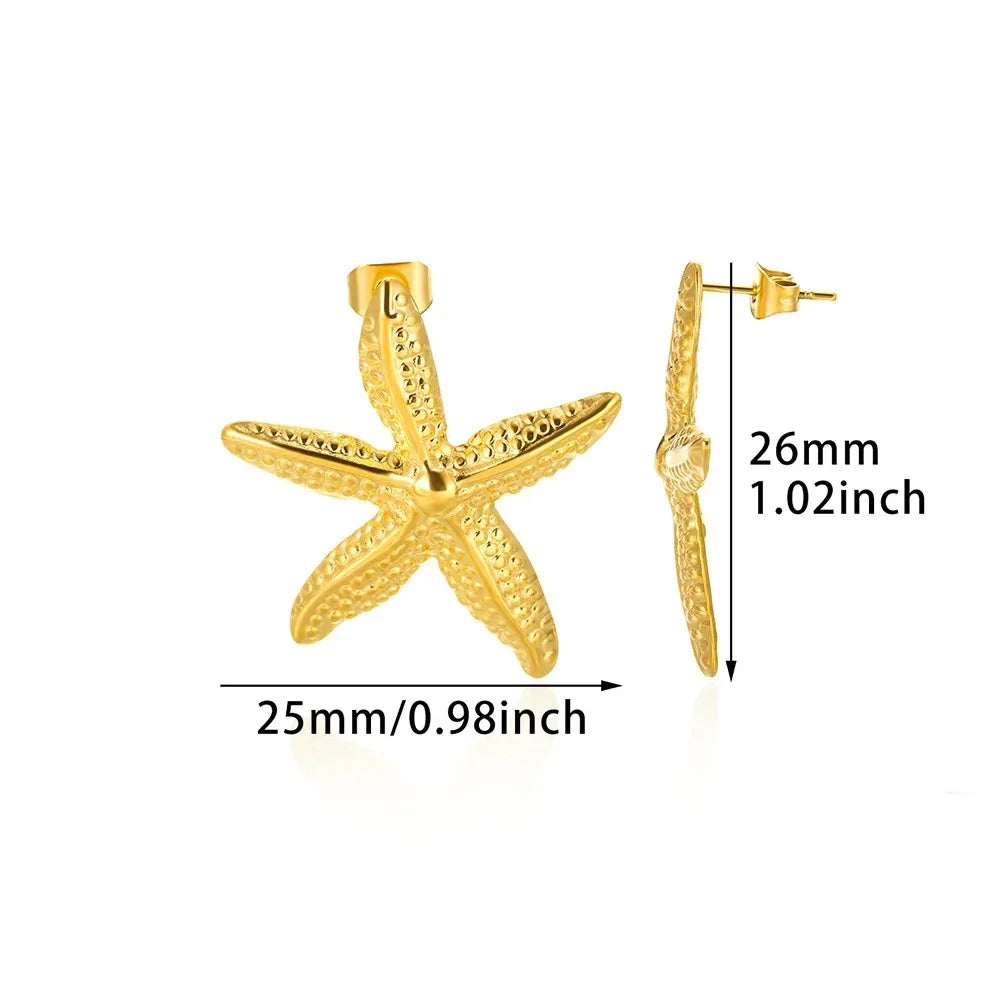 Vintage Starfish Stainless Steel Stud Earrings